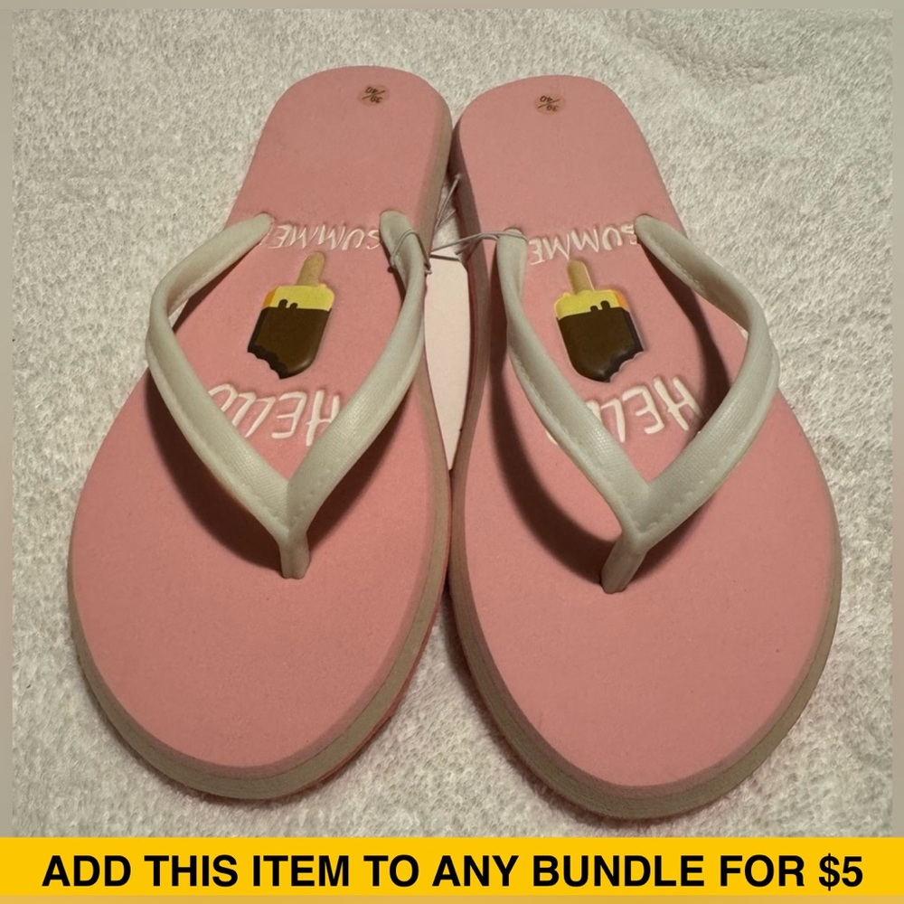 XimiVogue Pink & White Popsicle & Hello Summer Graphic Flip Flops Casual Sandals